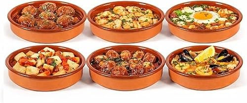 MINI Cazuelas de Barro RUSTICASTradicionales, Terracota Natural, 12 cm, Pack de 6 Unidades