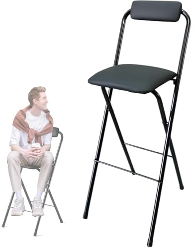 QKBMFK Sgabello da Bar Pieghevole con Schienale, Sedia da Cucina Imbottita con Altezza da Bar, Seggiolone Portatile per Adulti, Sgabello Alto per Colazione in Interni E Balconi 65CM