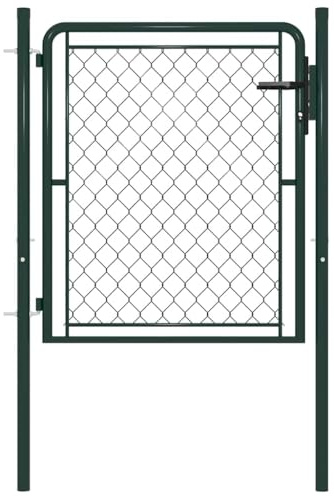 Garden Gate Steel 100x75 cm, Green Metal Outdoor Entryway, Heavy-Duty Rust-Resistant Chain Link Fence Gate with Lock and Handle
