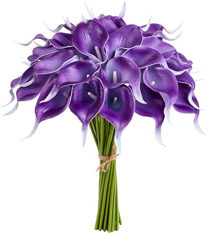 XIANNVXI 12pcs Calla Lily Fiori Artificiali Viola in Lattice Mazzi 33 cm PU True Touch Fiore di Giglio per bouquet da sposa casa, decorazione tavoli, battesimo, compleanno, composizioni floreali Hotel