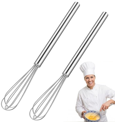 2 Pack Mini Whisks, Stainless Steel Small Whisks, Small Kitchen Whisk for Cooking, Blending, Beating 10.5×1 Inch