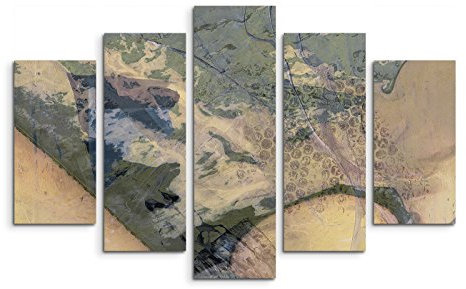 5 teiliges Wandbild auf Leinwand (Gesamt: H: 100cm B: 160cm) Keilrahmenbild Canvas Fotodruck Leinwandbild Leinwanddruck Kunstdruck Wandbild grün beige gelb gemalt