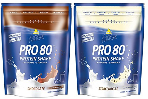 Inkospor Active Proteinshake Pro 80 Beutel 2er Mix Pack (2 x 500 g) Schoko/Stracciatella, 1er Pack (1 x 1 kg)