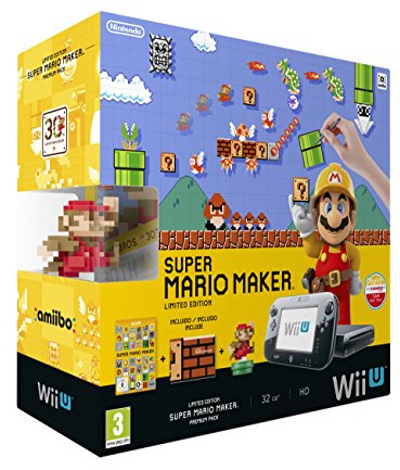 Nintendo Wii U - Consola Premium HW + Mario Maker + Artbook + Figura Amiibo Mario, Colores Clásicos - [Edizione: Spagna]