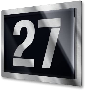 Metzler Hausnummernschild Edelstahl, individuelle Hausnummer in Schwarz, Straßenschild mit Hausnummer, V2A-Edelstahl, kratzfest, robust, gebürstet, 3D-Effekt, Made in Germany, Größe: 25 x 17,5 cm