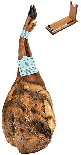 Jambon Pata Negra Ibérique (Épaule) Nourri De Glands Sánchez Romero Carvajal + Support à Jambon + Couteau 5.0 - 6.0 kg - Jamón Ibérico Espagnol