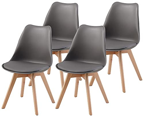 ALBATROS Esszimmerstühle 4er Set AARHUS, Grau - Beine aus Buche Massiv-Holz, Skandinavisches Retro-Design, bequemer Schalenstuhl - Eleganter Küchenstuhl, Stuhl Esszimmer für Esstisch