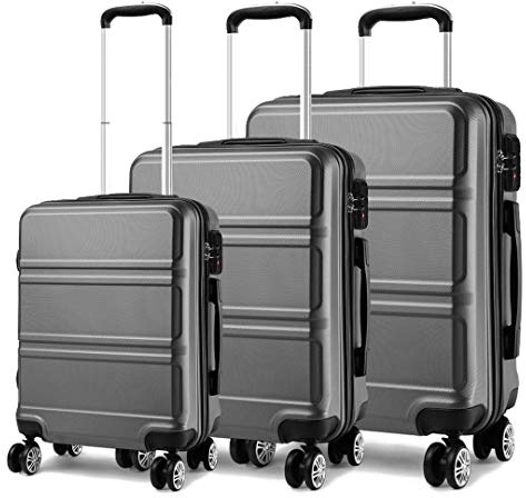Kono Luggage Sets of 3 Piece Lightweight 4 Spinner Wheels Hard Shell Trolley Case 20/24/28 (Grey Set)
