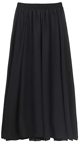 Jupe longue en mousseline de soie pour femme - Longueur de la jupe 90 cm/100 cm - Uni - Noir - Large