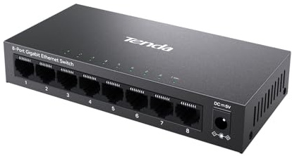 Tenda TEG1008M, 8 Port Gigabit Switch, Unmanaged Ethernet Switch with Traffic Optimization, Plug & Play, Fanless & Metal Design Network Switch Hub, Desktop/ Wall-Mount, Limited Lifetime Protection