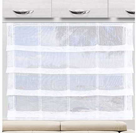 SeGaTeX home fashion Raffrollo Raffstore „Svea“ weiß 85 cm hoch | 5 Feste Falten | Fertiggardine für Caravan Wohnwagen | Incl. PVC Flachprofil
