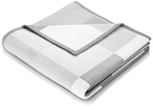 biederlack® Flauschige Kuscheldecke Pure Cotton Karo grau I Made in Germany I Öko-Tex Made in Green I grau Karierte Wohndecke aus 100% Baumwolle I Couch-Decke in 150x200 cm I nachhaltig produziert