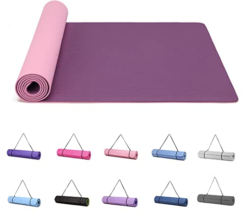 Good Nite Tapis de yoga de gymnastique et de pilates antidérapant pour femme 6 mm d'épaisseur avec sangle de transport TPE 183 x 61 x 0,6 cm