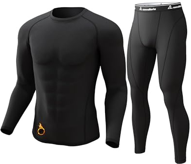 CL convallaria Men's Thermal Underwear Set Ultra Soft Fleece Lined Long Johns Winter Gear Base Layer Top and Bottom Set Sport Style Black