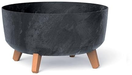 Prosperplast Blumentopf mit Füßen Pflanzkübel – 20,7 x Ø 38 cm - Blumenkübel Beton Effect Gracia, Anthrazit, DGRL400LE
