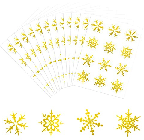 Becellen 12 Blatt Schneeflocke Aufkleber, Weihnachten Wasserdichte Selbstklebend Aufkleber Rund Sticker für Geschenk Dekoration