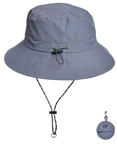 WANYI Unisex Fischerhut Heren Sommer mit Schnur Abnehmbar Sonnenhut Damen Faltbar UV Schutz Sommerhut Anglerhut Wasserdicht Tragbar Bucket Hat Regenhut 55-58cm (Dunkelgrau)