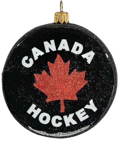 Hockey-Puck, Canada Hockey, Weihnachtsbaumschmuck aus mundgeblasenem Glas, 10 cm