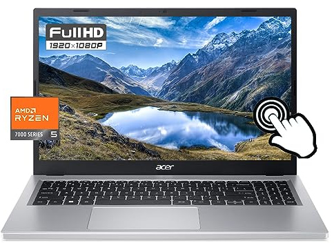 acer Aspire 3 Touchscreen 15.6 FHD Laptop 2023 16GB LPDDR5 1TB SSD, AMD Ryzen 5 7520U Quad-Core, WiFi 6, Bluetooth 5.2, webcam HD, HDMI, argento, Windows 11, accessorio GM