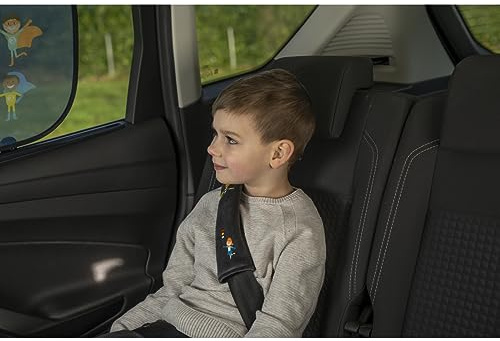 cartrend Gurtpolster-Set HERO,​​ mit angenehmem Stoff, buntes Design für Kinder, einfache Montage, flexible Positionierung, 2 Stück, grau