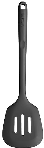U-Taste Long Silicone Slotted Turner, 315℃ Heat Resistant, Black | 34.5cm Large Kitchen Spatula, Non Stick Seamless Flexible Rubber Cooking Flipper for Frying, Flipping Eggs, Fish, Pancake