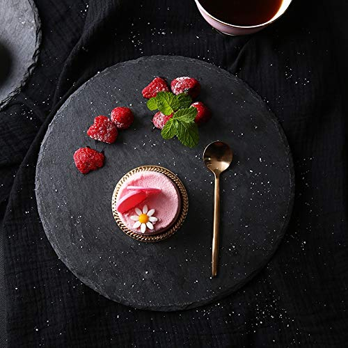 Ceramic Cookware Set,Black Round Plate with Spreads Tray Western Rock Wobble Creative Sushi Sashimi Plates (Color : Black, Size : Large)