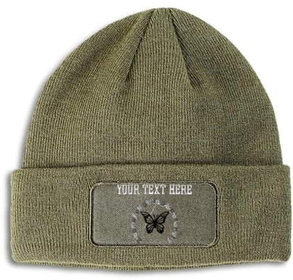 Custom Patch Beanie Zebra Longwing Butterfly Winter Hats Acrylic Skull Cap Hats for Men & Women 1 Size Olive Green Personalized Text Here