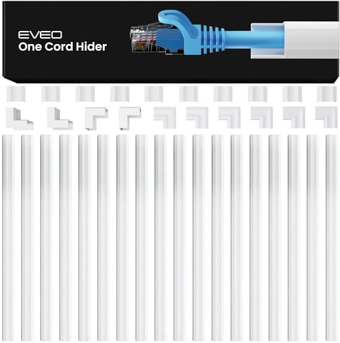 EVEO Cable Hider - One Cord Hider 300” Cord Cover Wall Cable Hider, Cable Concealer, Wire Hiders for TV on Wall. Cable Management, Cord Hider Cable Raceway Wire Covers for Cords (White, Small)