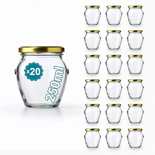 Espirito Rebelde 20 Pots de Yaourt en Verre avec Couvercles 250 ml - Pots de Yaourt, Petits Pots de Conservation pour Bébé, Verres à Dessert avec Couvercle