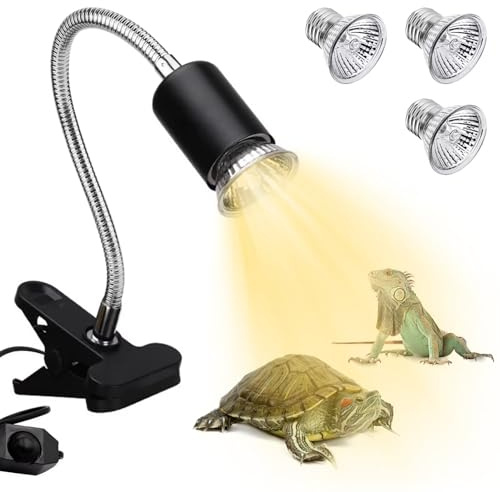 GothicBride Sköldpaddavärmelampa 3 glödlampor E27 ingår sköldpaddor terrarium lampa med klämma för reptiler som roterar 360° lämplig sköldpadda (svart)