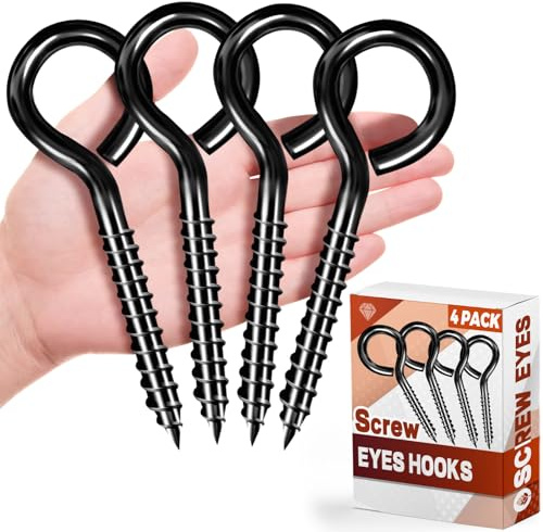 FFWHKON 4 Pcs Black Stainless Steel Screw in Eye Bolts, 5 Inch Large Screw Eye Hooks for Hanging, Tie-Downs, Heavy-Duty Applications