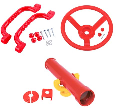 Kids Toys Climbing Frame Accessory Bundle Play Telescope Safety grab handles Steering wheel Tree house accessories Play Den (Red)