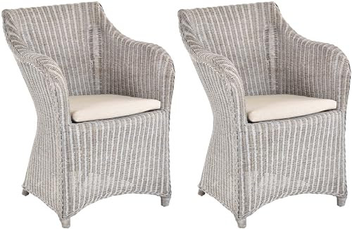Krines Home 2er Set Rattan Esszimmersessel Dive Esszimmerstuhl mit Armlehne Rattansessel Esszimmer Sessel (Vintage Grau)