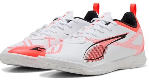Puma Ultra 5 Play IT JR, Unisex Fussballschuh, Puma White-Puma Black-Glowing RED,