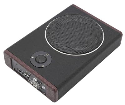 UYRTOY Subwoofer attivo 8' 600 W,Aubwoofer con alloggiamento - Posizionato Sotto al Sedile 34.5x26x6.8cm Corpo Pelle e Legno - Tutte le Auto Con Alimentazione 12V Possono Essere Utilizzate