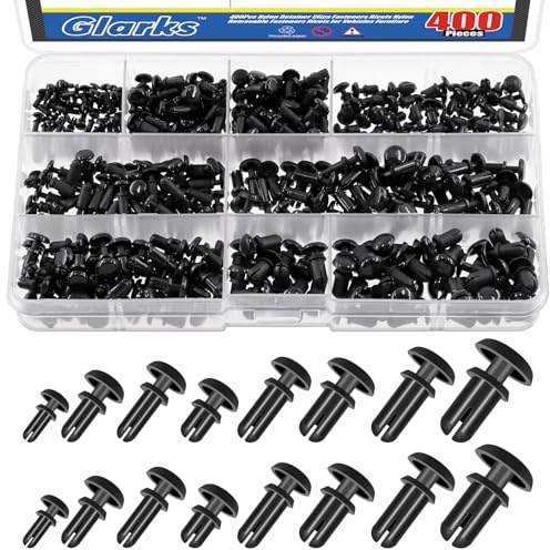 Glarks 400pcs 8 Größen Nylon Abnehmbare Druckkopfbefestiger Nieten 2MM 3MM 3.5MM 4MM 5MM Schwarz Push Pin Clip Nieten Auto Stoßfänger Halter Clips Stoßfänger Schild Halter