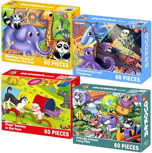 QUOKKA Puzzle ab 4 5 6 Jahre - 4x60 Teile Rahmenpuzzle Spiele für Jungen und Mädchen - Bunte Puzzle mit Vert Zoo| Eden - Geschenk Spielzeug für Kinder 3 7 Jahre | 4x60 Teile Rahmenpuzzle Spiele für Jungen und Mädchen - Bunte Puzzle mit Vert Zoo, Eden