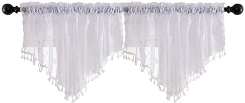 apott Lot de 2 cantonnières transparentes blanches pour fenêtres, petits rideaux en dentelle, décoration de fenêtre pour cuisine, salon, motif feuilles