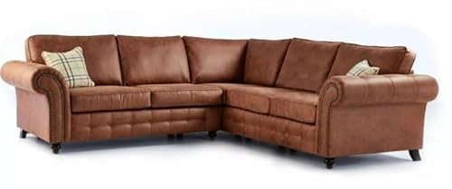 NIGHT HAVEN Faux Leather Sofa Range - Corner Sofa, 3 Seater, 2 Seater, Arm Chair, Cushion Top Footstool - Elegant and Comfortable Living Room Furniture (Brown, Symmetrical Corner Sofa)
