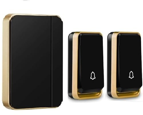 【No requiere batería】 Timbre inalámbrico impermeable, kit de timbre de puerta AURTEC con 2 transmisores autoalimentados de prensa y 1 receptor enchufable, 51 campanillas y 4 niveles de volumen, color