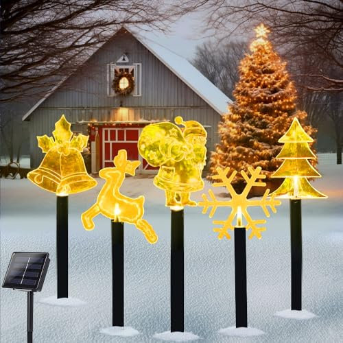 Picchetti da giardino solari per esterni Natale, 5 pezzi LED bastoncini luminosi da giardino solari 37cm, picchetti da giardino LED solari Natale, lampada decorativa solare lampada da giardino per