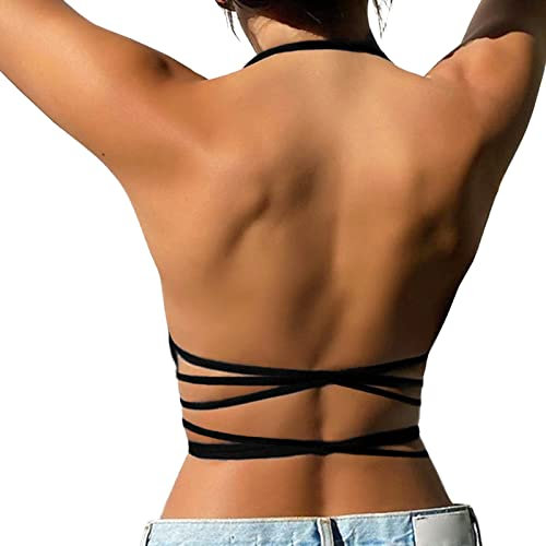 Generico Reggiseni per Taglie Grandi Coppe Silicone Adesive Reggiseni Sportivi Imbottiti con Top Senza Schienale da Donna. Canotta da Allenamento Sexy con Reggiseno con Apertura (Black, One Size)