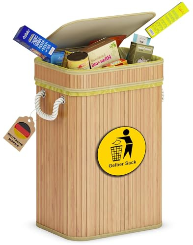 ADEL DREAM Mülleimer Bambus-Müllsackhalter Der praktische Müllsackhalter | für gelbe Tüten eignet Sich hervorragend für gelbe Müllbeutel Der stabile Mülleimer Quadratische Holzfarbe 74L