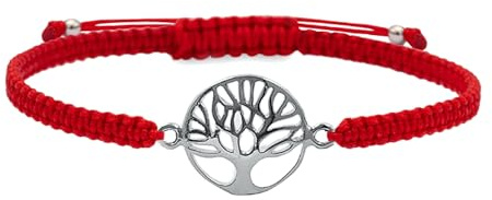 ENTREPLATA Bracciale in macramè, filo rosso brillante con amuleto in argento Sterling 925, protezione portafortuna, equilibrio ed energia positiva, albero della vita