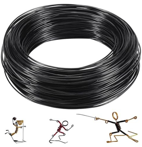 Duoleimi Alambre de juguete de 1 mm x 50 m, negro, alambre de aluminio para manualidades, hilo de joyería, hilo de modelado, acero inoxidable para bricolaje, joyería, arte y decoración.