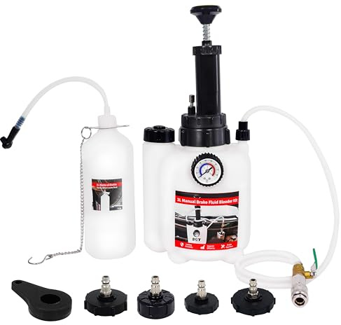 SGT 3L Brake Bleeder Kit，Manual Brake Bleeder Fluid Pump with 1L Brake Fluid Bleed Bottle and 4 Master Cylinder Adapters for Most Vehicles