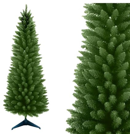 Albero di natale verde slim cm 180-210-240 abete artificiale apertura ad ombrello stretto folto pieno salvaspazio ignifugo (CM 210)