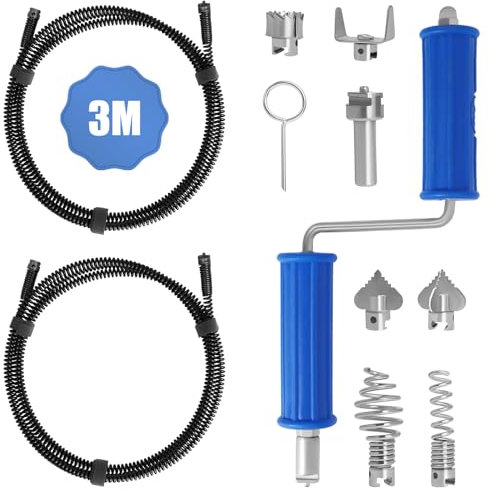 2 set Sonda Sturatubi di Spirale 12mm x 3m,Tubi a Spirale di Pulizia Della Conduttura, Dotati di 6 Teste di Taglio del Pulitore del Drenaggio 1 Adattatore Manuale e 1 Adattatore Elettrico