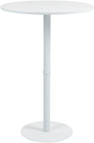 CLP Mesa de Bar Hereford Redonda I Mesa de Metal con Tablero Redondo de Madera I Mesa Bistro Estable, Color:Blanco/Blanco, Tamaño:75 cm