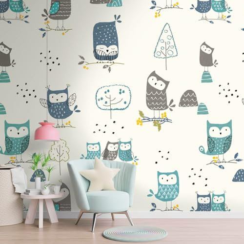 Profhome Kindertapete 391901-GU Vliestapete creme gelb grau blau Fototapete 0,53 m x 8,80 m / 4,45 m2